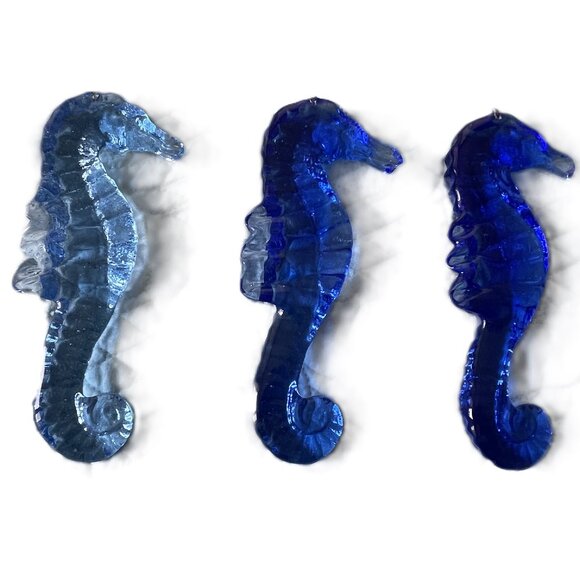 Recycled Glass Seahorses Suncatcher Blue set of 3 - Picture 2 of 2